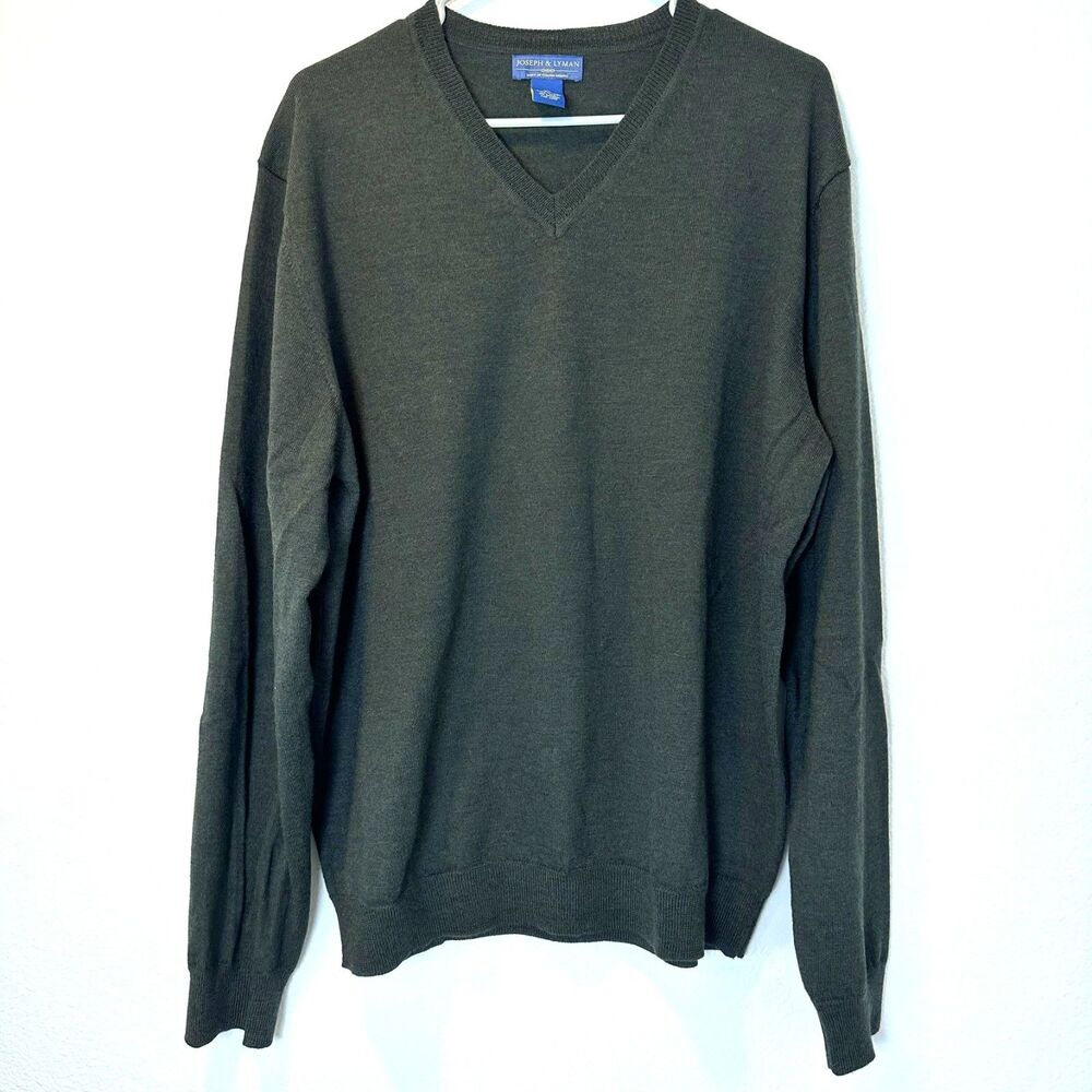 Joseph‎ Lyman Sweater Mens XL Green Merino Wool Lightweight V Neck Preppy